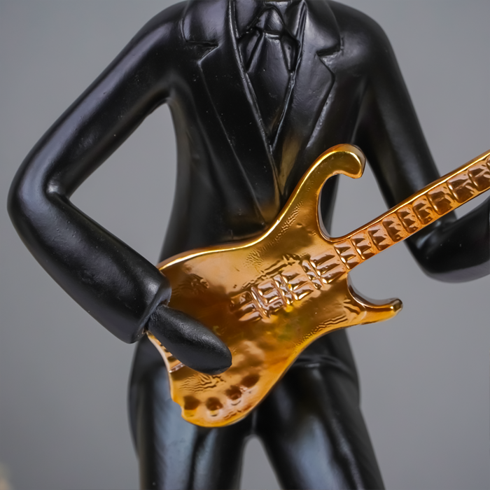 Black and Gold Musician Sculpture with Guitar - Modern Art Decor