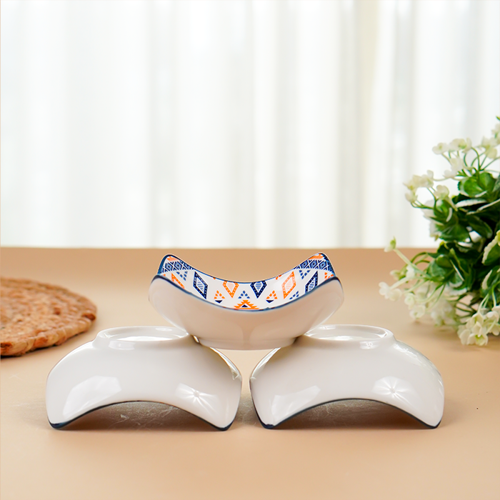 Orange & Blue Geometric Square Ceramic Bowls Set of 3