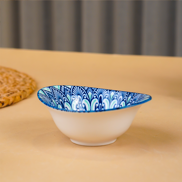 Blue & White Petal Long Ceramic Bowls Set of 3