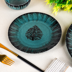 Ceramic Dinnerware Set with Black Tree Motif - Set of 3