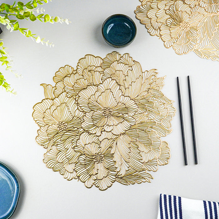 Gold Floral Cutout Table Mat with Peony-Inspired Design