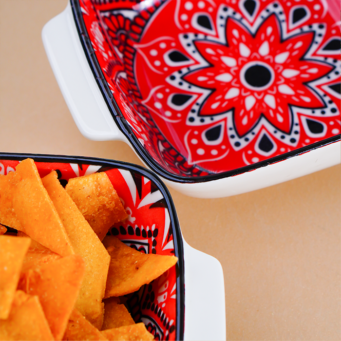 Red and White Mandala Ceramic Baking Dish