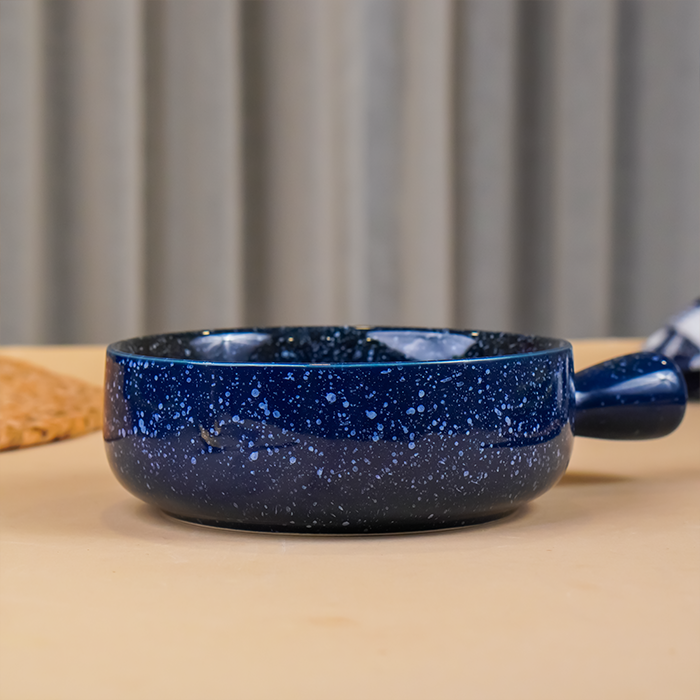 Blue Speckled Ceramic Bowl with Handle