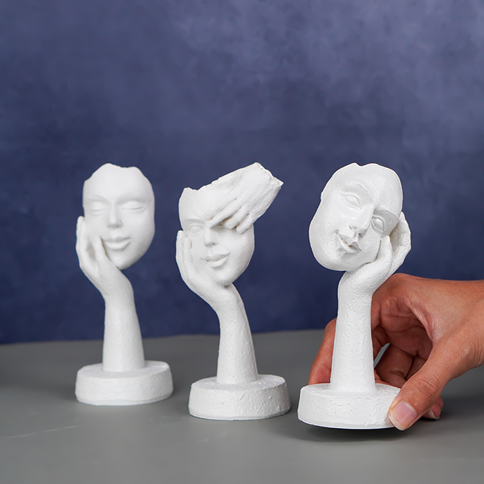 White Minimalist Face Sculptures - Set of 3