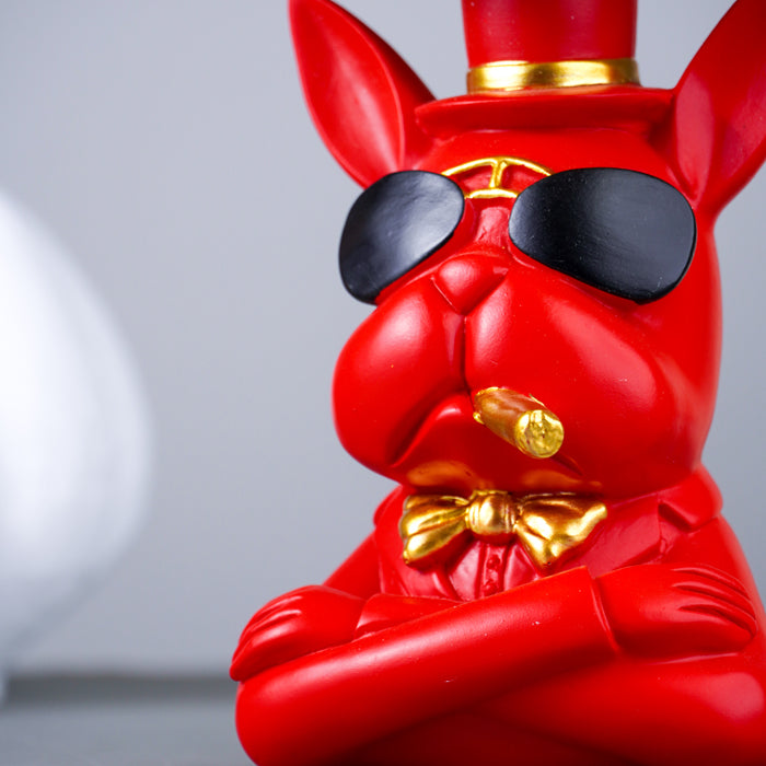 Red Bulldog Figurine with Gold Tray