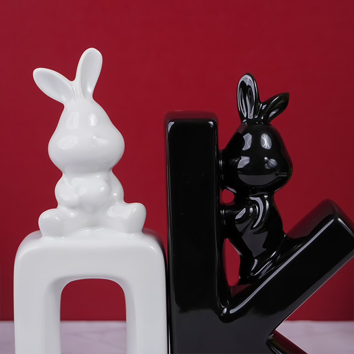 Black and White Bunny Bookends