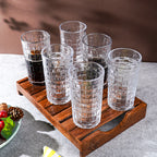 Clear Grid-Patterned Highball Glasses | Set of 6