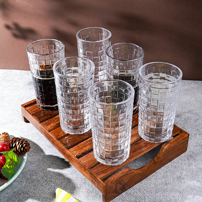 Clear Grid-Patterned Highball Glasses | Set of 6