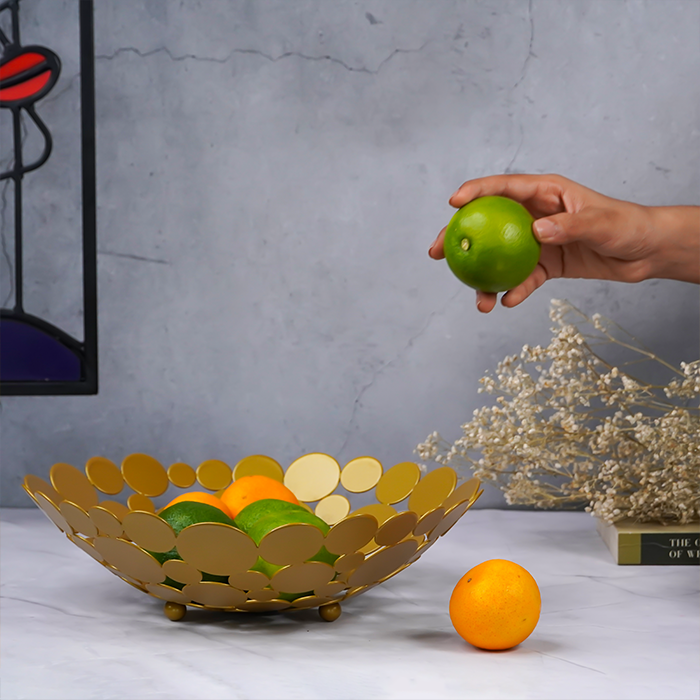 Gold Fruit Bowl with Round Discs