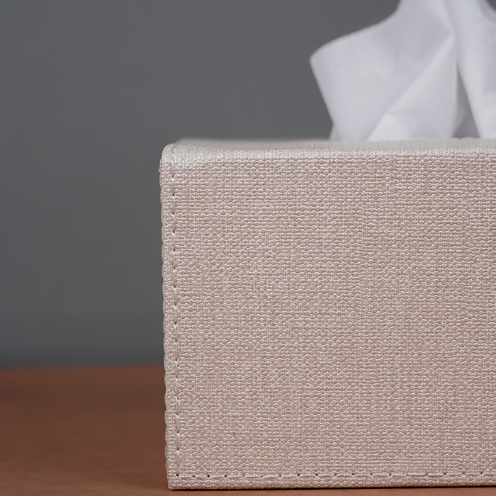 Blue and Beige Tissue Box Holder with Faux Leather Cover