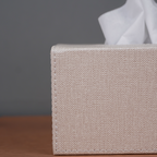 Blue and Beige Tissue Box Holder with Faux Leather Cover