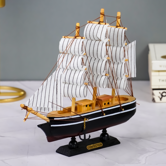 Black and White Model Ship Sculpture