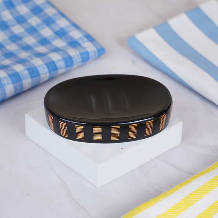 Black and Gold Striped Bathroom Set – Luxurious Ceramic Bath Accessories