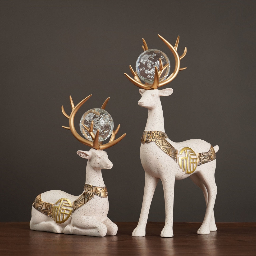 2Pcs White Modern Deer Resin Figurines for Home Décor