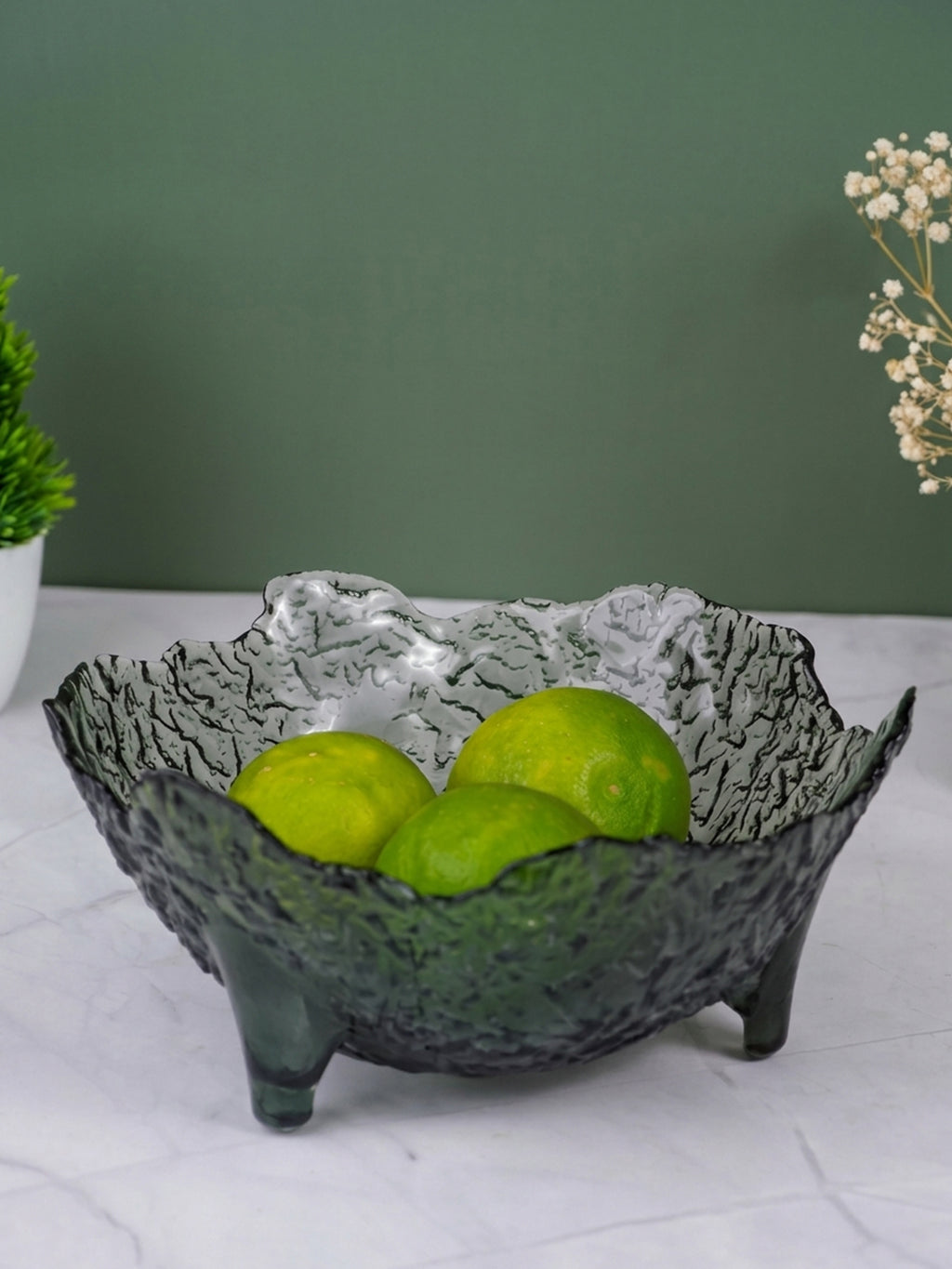 Textured Black Glass Bowl with Pedestal Base
