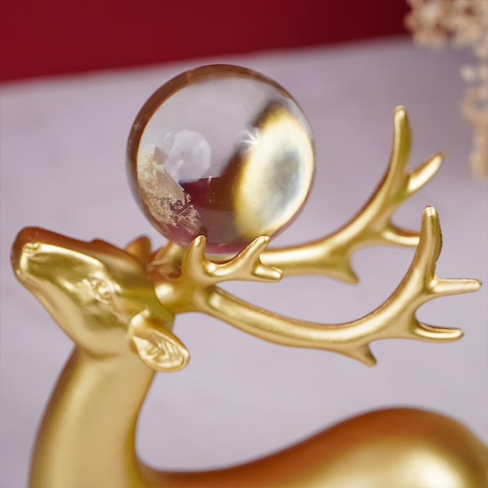 Gold Deer Sculptures with Crystal Balls