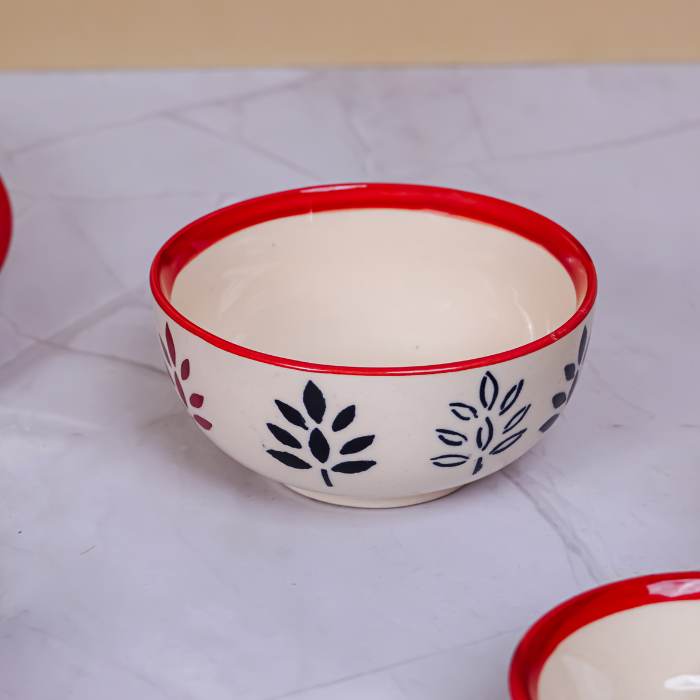 White and Red Ceramic Dinnerware - Set of 24