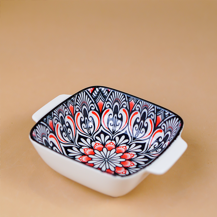 Black & Red Midnight Square Ceramic Bowls Set of 2