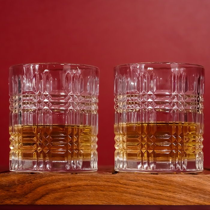 Clear Grid Pattern Design Whiskey Glasses - Set of 6