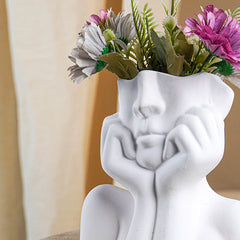 White Abstract Face Planter with Artistic Expression