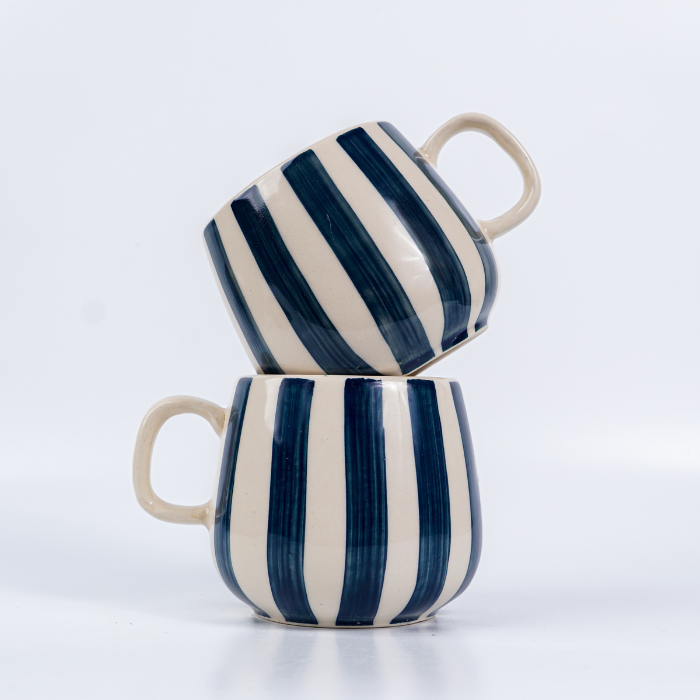 Navy and White Striped Ceramic Mug