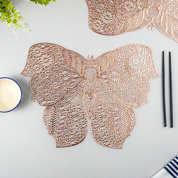 Rose Gold Butterfly Cutout Table Mat with Intricate Floral Design