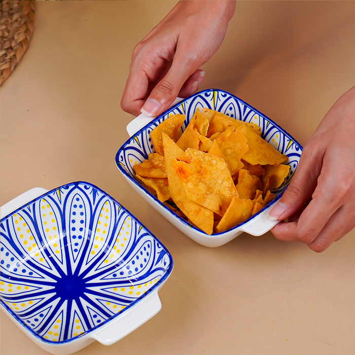 Blue & Yellow Dusk Square Ceramic Bowls Set of 2