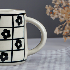 Ceramic Mug with Black Floral Design