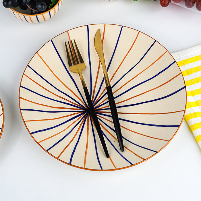 Orange and Blue Stripe Dinner - Set of 18