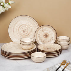 Cream Ceramic Spiral Dinnerware - Set of 18