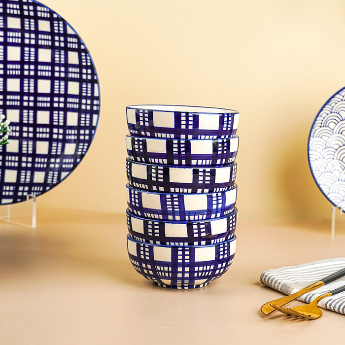 Blue and White Patterned Ceramic Dinner Set - Set of 3