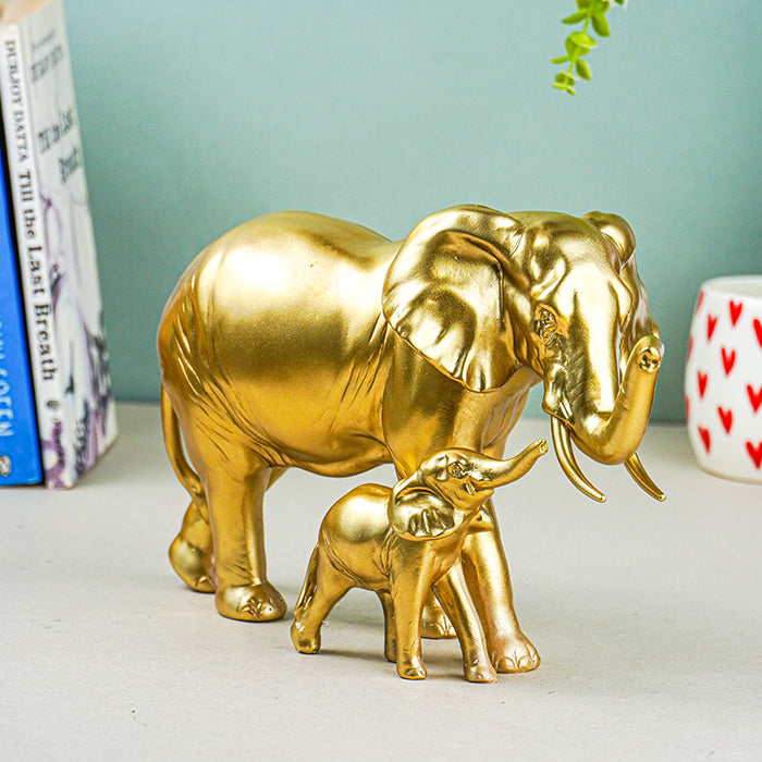 Gold Elephant and Calf Statue