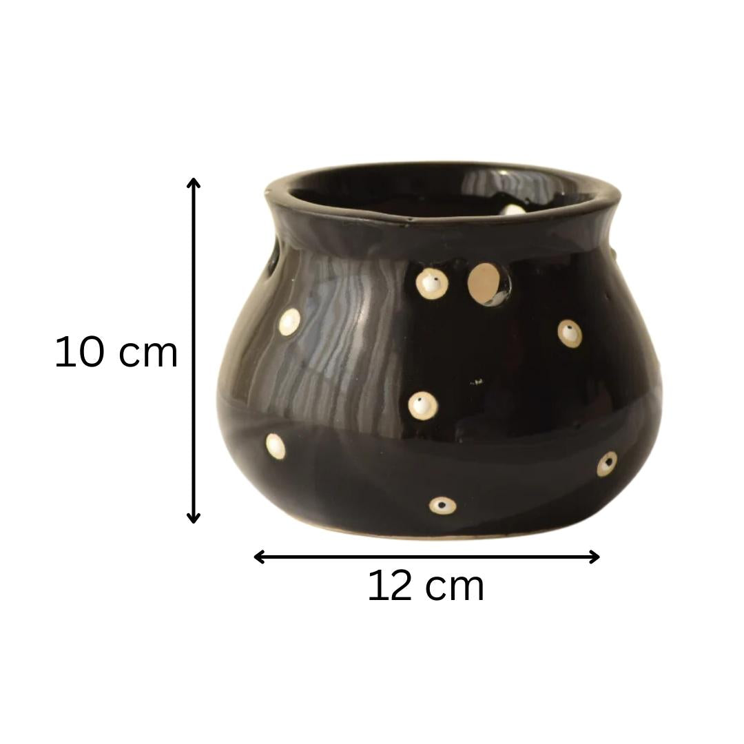 Black Ceramic Matka Shaped Planter