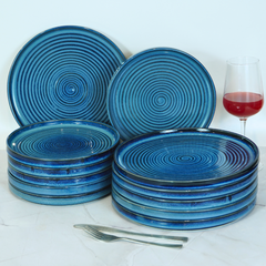 Blue Ceramic Spiral Aesthetic Dinner Set (Set of 12)