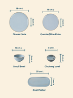 Light Blue Ceramic Dinner Set with Rustic Gold Rim Finish - Set of 20