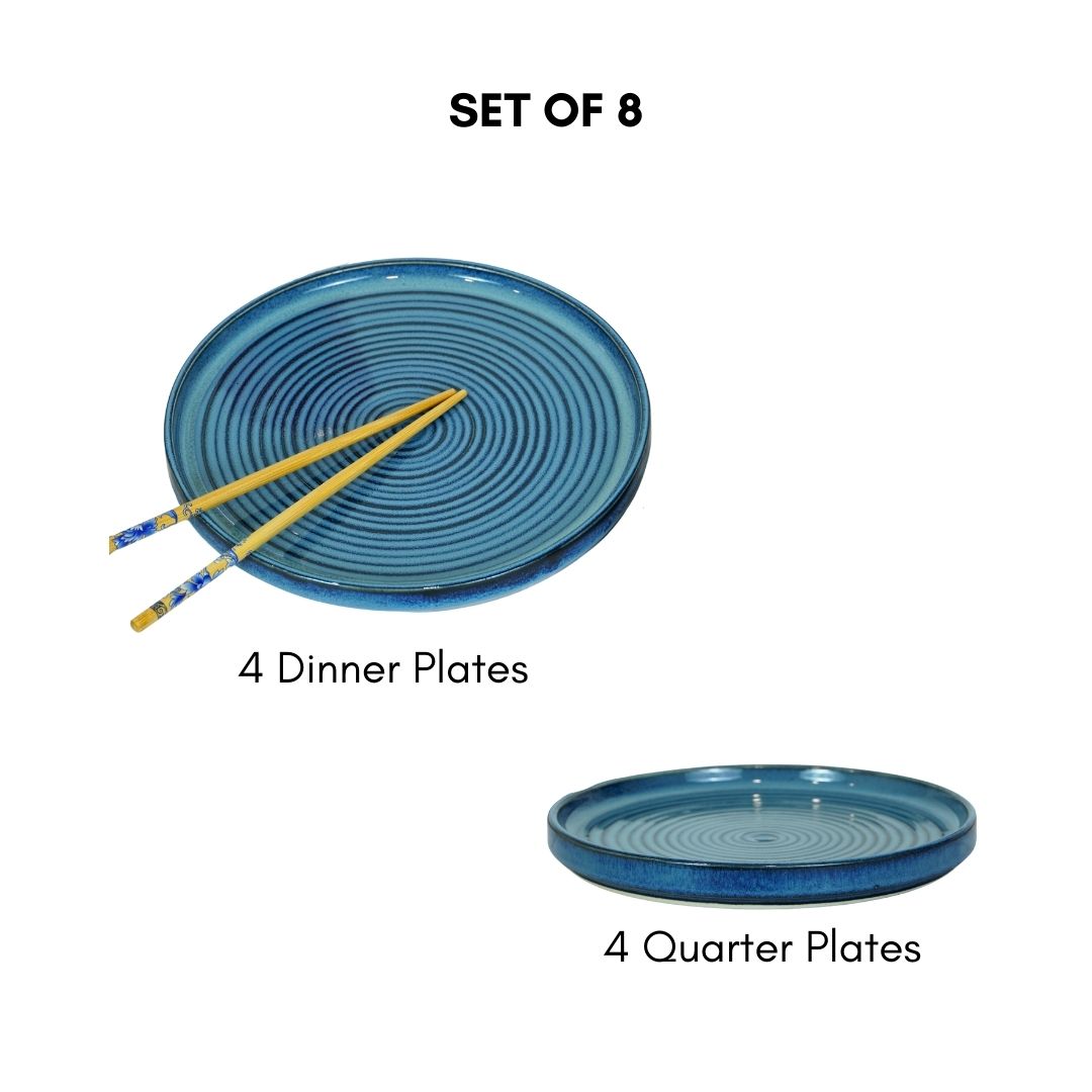 Blue Ceramic Spiral Aesthetic Dinner Set (Set of 8)