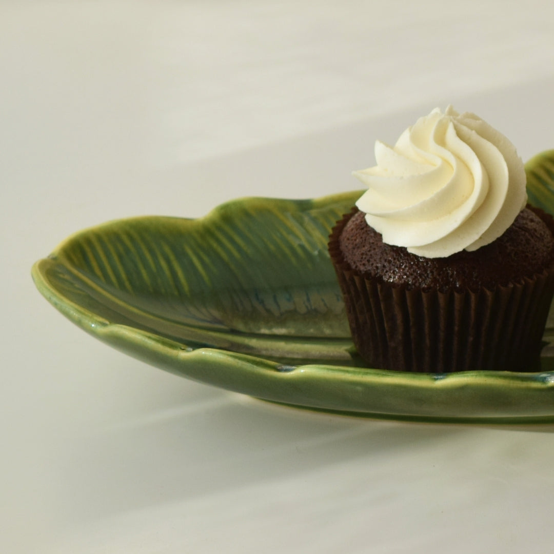 Green Ceramic Leaf Shaped Platter