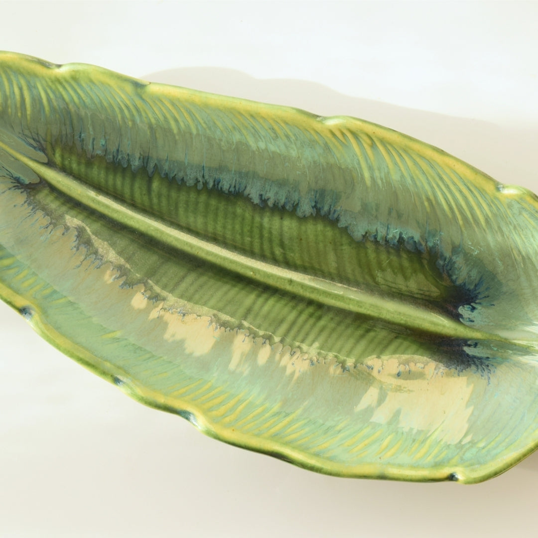 Green Ceramic Leaf Shaped Platter