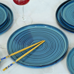 Blue Ceramic Spiral Aesthetic Dinner Set (Set of 8)