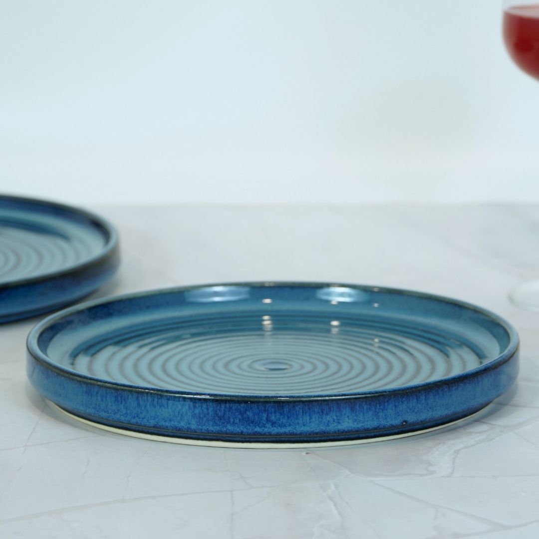 Blue Ceramic Spiral Aesthetic Dinner Set (Set of 8)