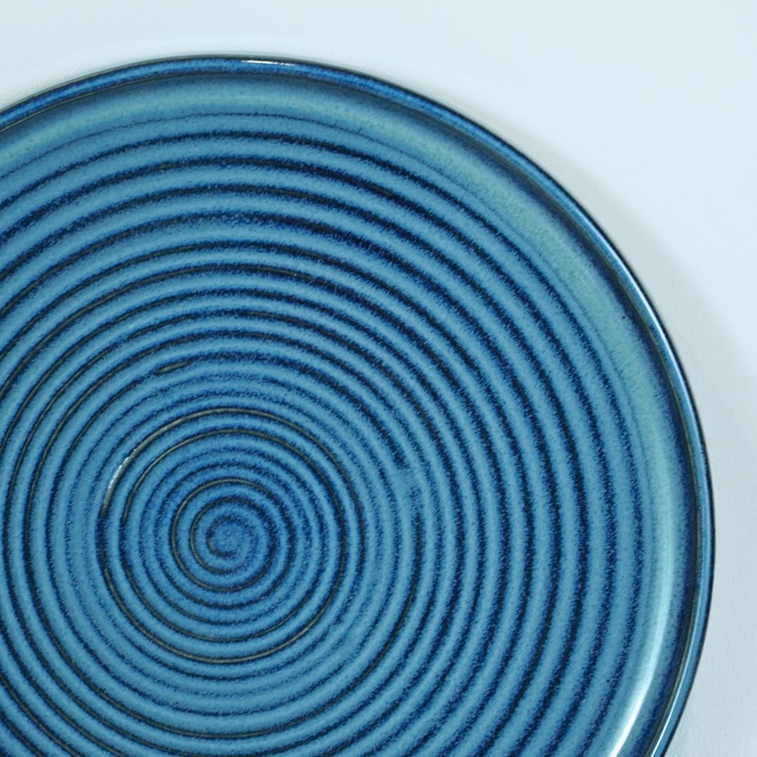 Blue Ceramic Spiral Aesthetic Dinner Set (Set of 8)