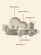 Classic Ivory Ceramic Dinner Set of 26 with Soup Bowls