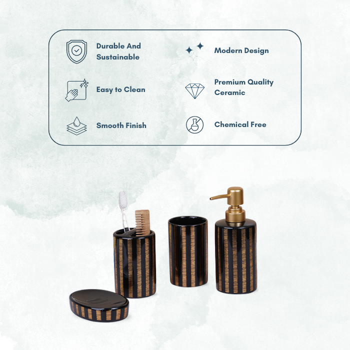 Black and Gold Striped Bathroom Set – Luxurious Ceramic Bath Accessories