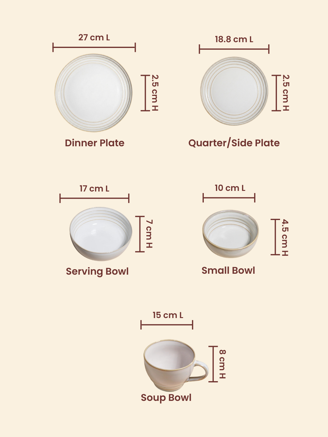 Classic Ivory Ceramic Dinner Set of 26 with Soup Bowls