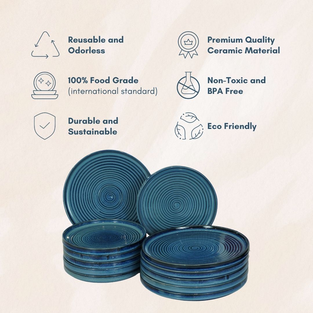 Blue Ceramic Spiral Aesthetic Dinner Set (Set of 8)