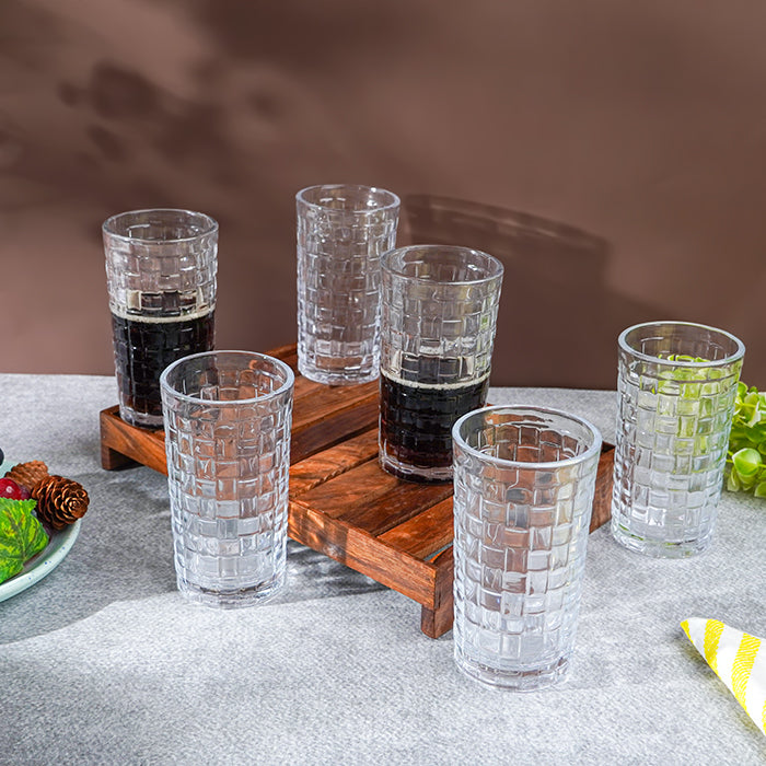 Clear Grid-Patterned Highball Glasses | Set of 6