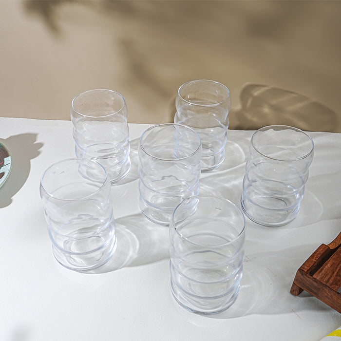 Modern Curved Ripple-Designed Glasses | Set of 6