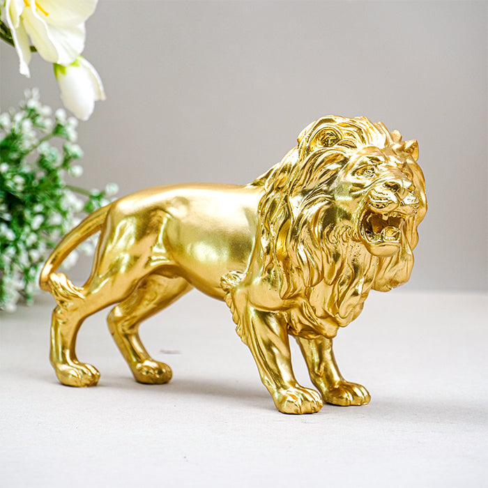 Golden Lion Figurine with Intricate Mane