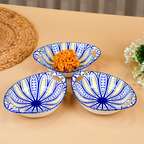 Blue & Yellow Side Handles Ceramic Bowls Set of 3
