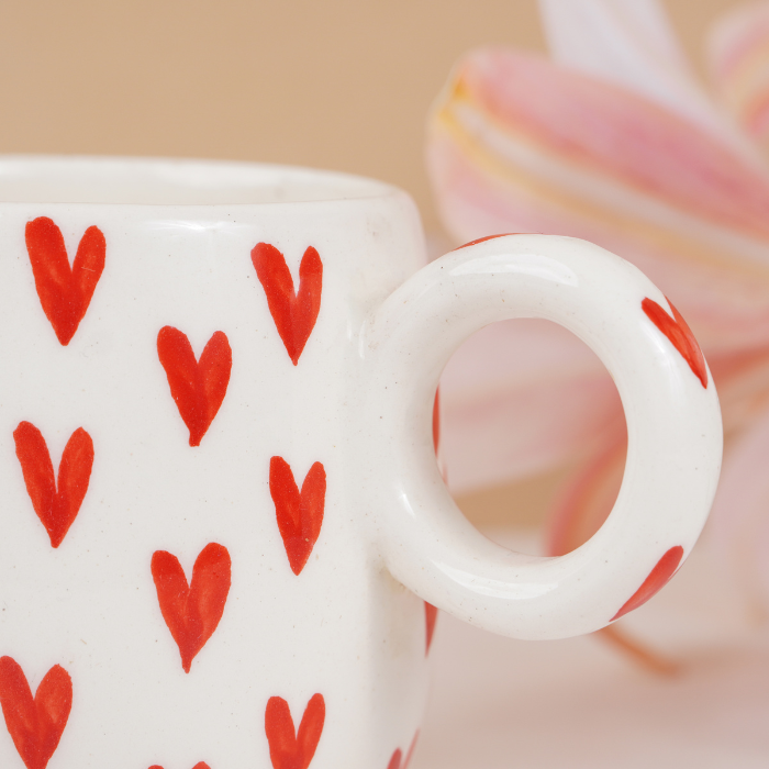 White with Red Heart Ceramic Mug and Plate Set